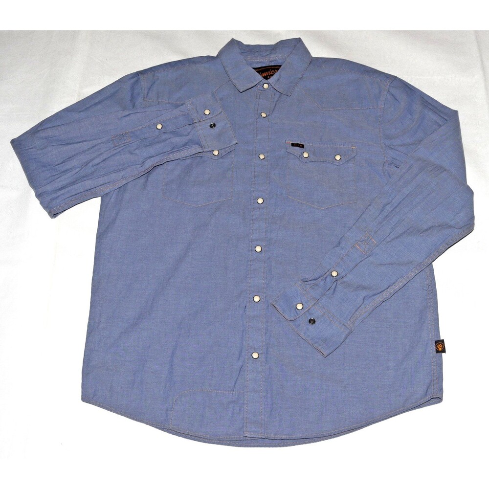 Howler Bros H Bar B Men's Western Blue Chambray Pearl Snaps Shirt Size Medium